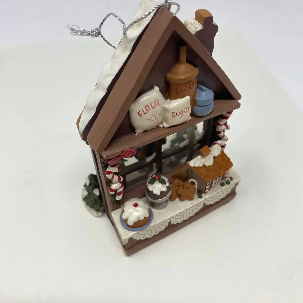 Confectioner bakery shop window Christmas ornament peek a boo children puppy